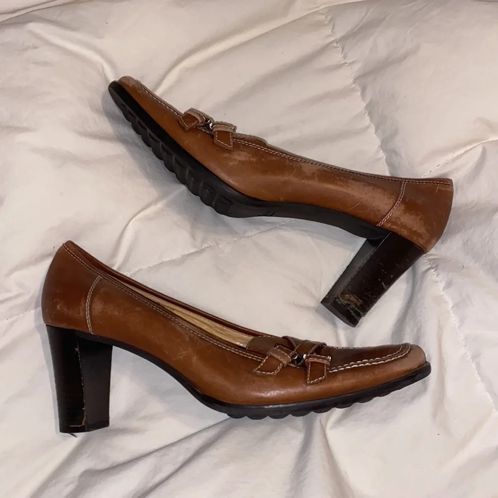 Coach Brown Leather Loafer Heels